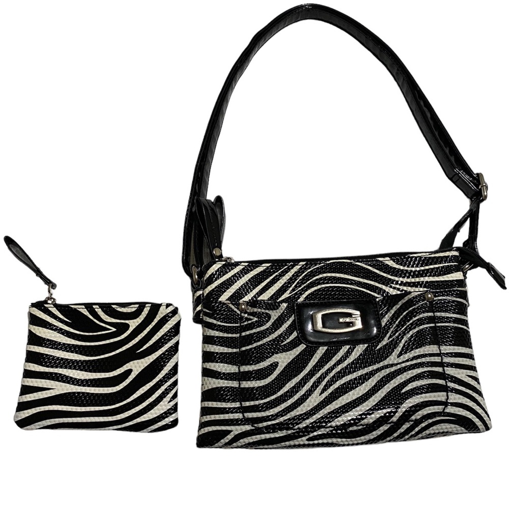 Black and White Zebra Shoulder Bag with Wristlet
